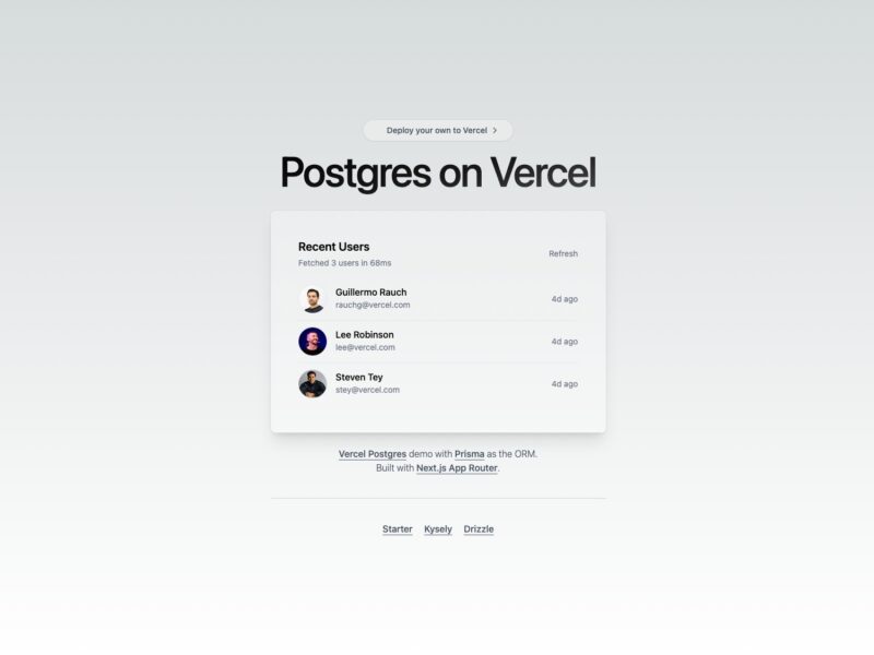 Vercel Postgres + Prisma Next.js Starter
