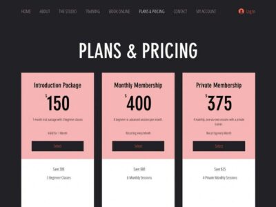 Wix Bookings: Next.js classes and pricing plans